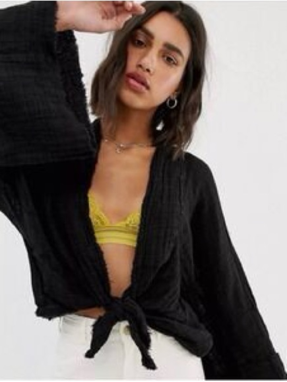 FP One Open-Front Raw-Edge Women's Gauze Shrug